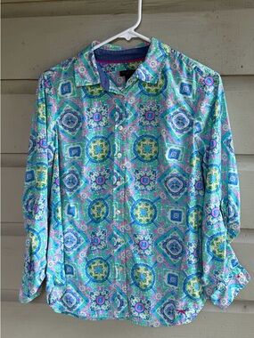 Talbots Petites Printed Button-Down Shirt – Size MP (Medium Petite)